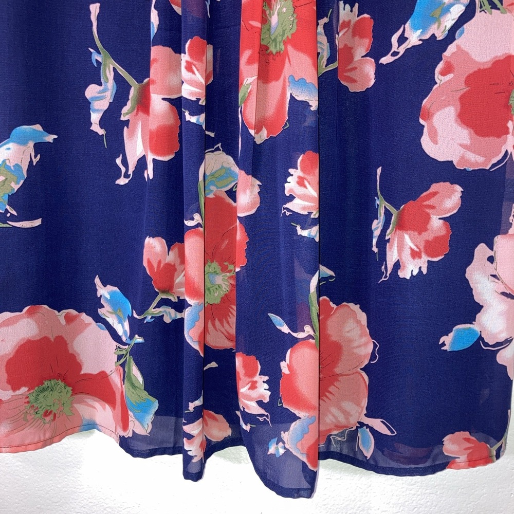 Mabel Dress M Blue Bright Floral Dress Lined Low Back Flowy - Picture 8 of 10